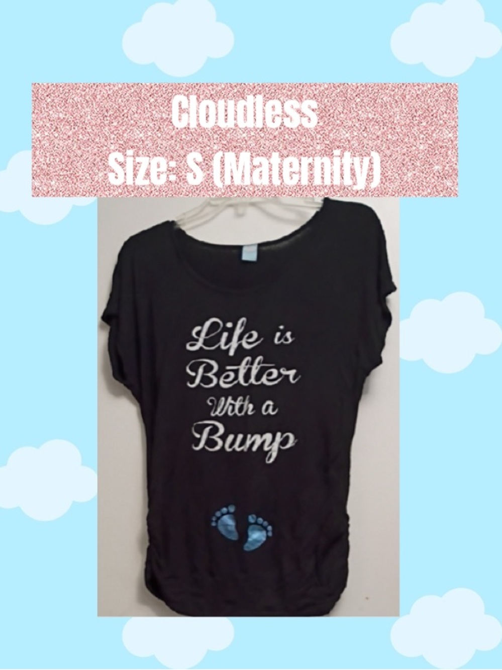 Maternity Tee - Black with Blue Footprints